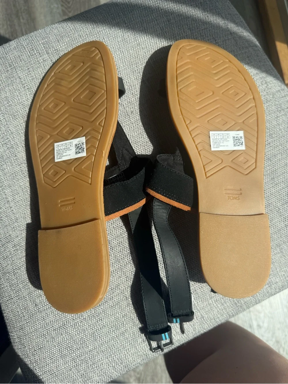 Suede Buckle Sandals in Black and Tan